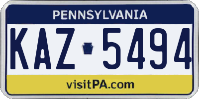PA license plate KAZ5494