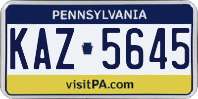 PA license plate KAZ5645