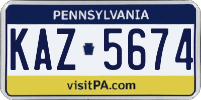 PA license plate KAZ5674