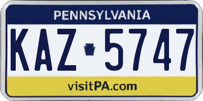 PA license plate KAZ5747