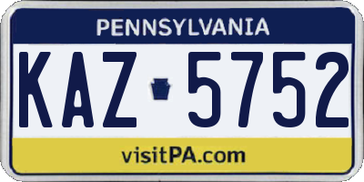 PA license plate KAZ5752
