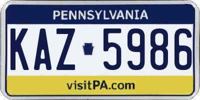 PA license plate KAZ5986