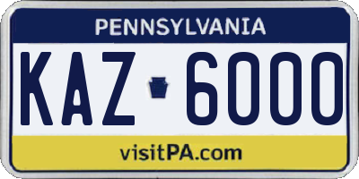 PA license plate KAZ6000