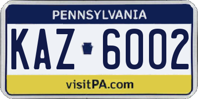 PA license plate KAZ6002