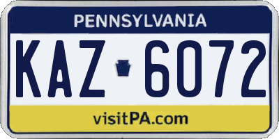 PA license plate KAZ6072