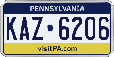 PA license plate KAZ6206