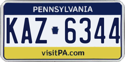 PA license plate KAZ6344