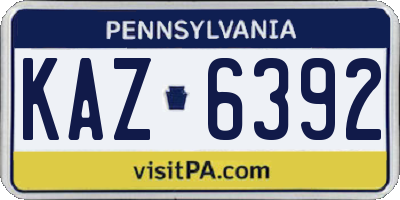 PA license plate KAZ6392