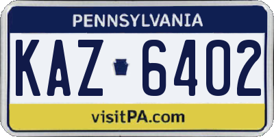 PA license plate KAZ6402
