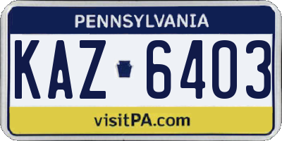 PA license plate KAZ6403