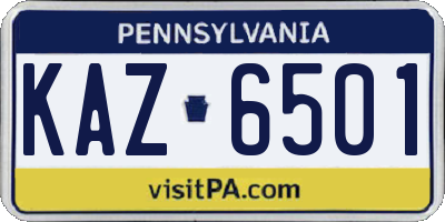 PA license plate KAZ6501