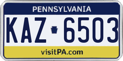 PA license plate KAZ6503