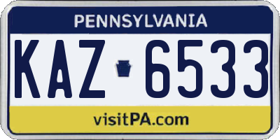 PA license plate KAZ6533