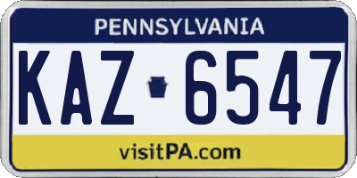 PA license plate KAZ6547