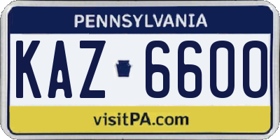 PA license plate KAZ6600