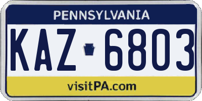 PA license plate KAZ6803