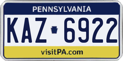 PA license plate KAZ6922