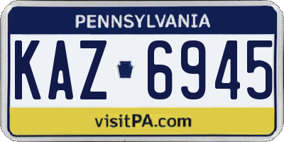 PA license plate KAZ6945