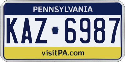 PA license plate KAZ6987