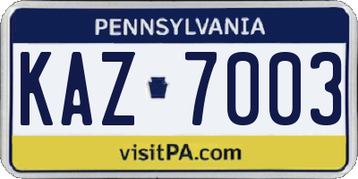PA license plate KAZ7003