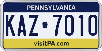 PA license plate KAZ7010
