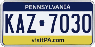 PA license plate KAZ7030