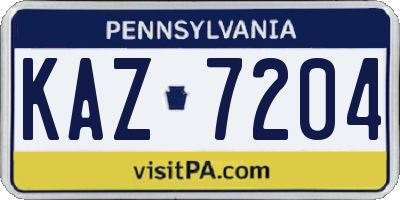 PA license plate KAZ7204