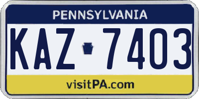 PA license plate KAZ7403