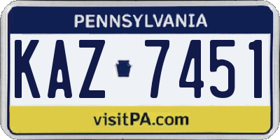 PA license plate KAZ7451