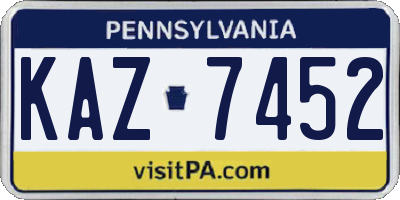PA license plate KAZ7452