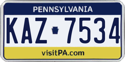 PA license plate KAZ7534