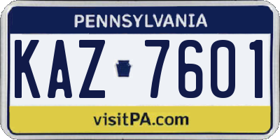 PA license plate KAZ7601