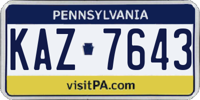 PA license plate KAZ7643