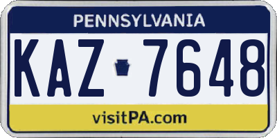 PA license plate KAZ7648