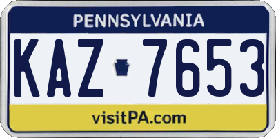 PA license plate KAZ7653