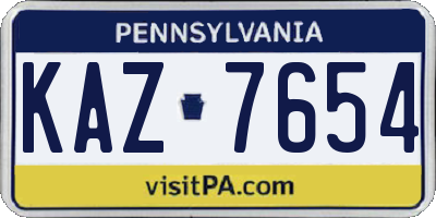 PA license plate KAZ7654