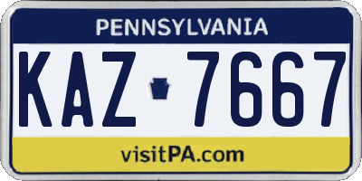 PA license plate KAZ7667