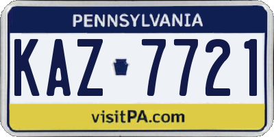 PA license plate KAZ7721