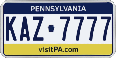 PA license plate KAZ7777