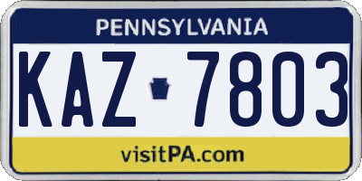 PA license plate KAZ7803