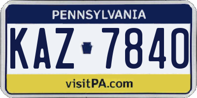 PA license plate KAZ7840