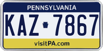 PA license plate KAZ7867