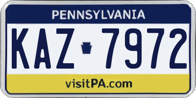 PA license plate KAZ7972