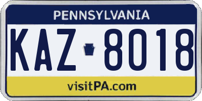 PA license plate KAZ8018
