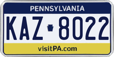 PA license plate KAZ8022