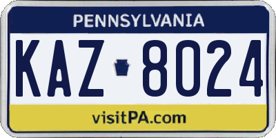 PA license plate KAZ8024