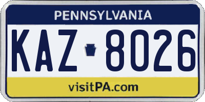 PA license plate KAZ8026