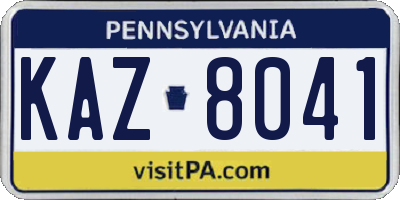 PA license plate KAZ8041
