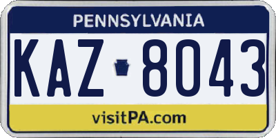 PA license plate KAZ8043