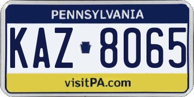 PA license plate KAZ8065